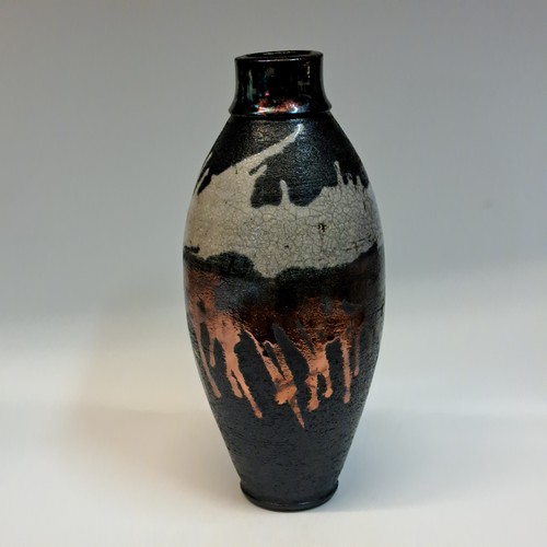 Click to view detail for #240734 Raku Vessel Copper/White Crackle Glaze $32